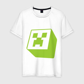 Мужская футболка хлопок с принтом Minecraft creeper green в Новосибирске, 100% хлопок | прямой крой, круглый вырез горловины, длина до линии бедер, слегка спущенное плечо. | Тематика изображения на принте: крипер