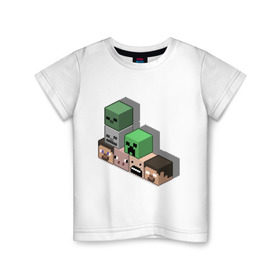 Детская футболка хлопок с принтом Minecraft cube в Новосибирске, 100% хлопок | круглый вырез горловины, полуприлегающий силуэт, длина до линии бедер | крипер