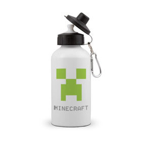 Бутылка спортивная с принтом Minecraft logo grey в Новосибирске, металл | емкость — 500 мл, в комплекте две пластиковые крышки и карабин для крепления | Тематика изображения на принте: крипер