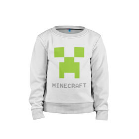 Детский свитшот хлопок с принтом Minecraft logo grey в Новосибирске, 100% хлопок | круглый вырез горловины, эластичные манжеты, пояс и воротник | Тематика изображения на принте: крипер
