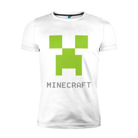 Мужская футболка премиум с принтом Minecraft logo grey в Новосибирске, 92% хлопок, 8% лайкра | приталенный силуэт, круглый вырез ворота, длина до линии бедра, короткий рукав | Тематика изображения на принте: крипер