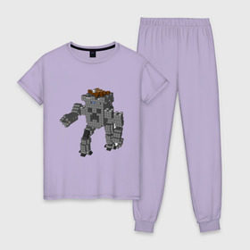 Женская пижама хлопок с принтом Minecraft robo в Новосибирске, 100% хлопок | брюки и футболка прямого кроя, без карманов, на брюках мягкая резинка на поясе и по низу штанин | крипер
