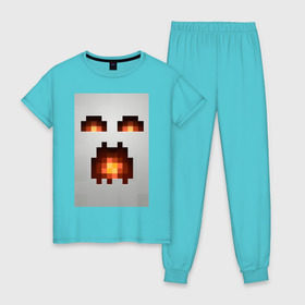 Женская пижама хлопок с принтом Minecraft white в Новосибирске, 100% хлопок | брюки и футболка прямого кроя, без карманов, на брюках мягкая резинка на поясе и по низу штанин | крипер