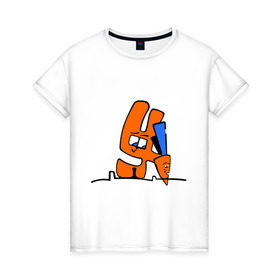 Женская футболка хлопок с принтом Зайка и морковка в Новосибирске, 100% хлопок | прямой крой, круглый вырез горловины, длина до линии бедер, слегка спущенное плечо | животные | зайка | заяц | заяц с морковкой | морковка