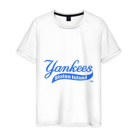 Мужская футболка хлопок с принтом NY Yankees в Новосибирске, 100% хлопок | прямой крой, круглый вырез горловины, длина до линии бедер, слегка спущенное плечо. | 