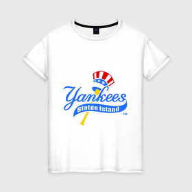 Женская футболка хлопок с принтом NY Yankees byta в Новосибирске, 100% хлопок | прямой крой, круглый вырез горловины, длина до линии бедер, слегка спущенное плечо | baseball | major league basebal | mlb | ny | staten island | yankees | америка | бейсбол | бита | главная лига бейсбола | нью йорк янкиз | статен айленд | сша | янки