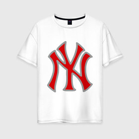 Женская футболка хлопок Oversize с принтом NY Yankees red в Новосибирске, 100% хлопок | свободный крой, круглый ворот, спущенный рукав, длина до линии бедер
 | baseball | major league basebal | mlb | ny | staten island | yankees | америка | бейсбол | бита | главная лига бейсбола | нью йорк янкиз | статен айленд | сша | янки