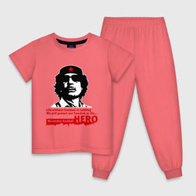 Детская пижама хлопок с принтом Kaddafi hero в Новосибирске, 100% хлопок |  брюки и футболка прямого кроя, без карманов, на брюках мягкая резинка на поясе и по низу штанин
 | Тематика изображения на принте: kadafi | kaddafi | кадафи | каддафи | муамар каддафи