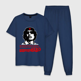 Мужская пижама хлопок с принтом Kaddafi hero в Новосибирске, 100% хлопок | брюки и футболка прямого кроя, без карманов, на брюках мягкая резинка на поясе и по низу штанин
 | kadafi | kaddafi | кадафи | каддафи | муамар каддафи