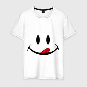 Мужская футболка хлопок с принтом Смайл язык в Новосибирске, 100% хлопок | прямой крой, круглый вырез горловины, длина до линии бедер, слегка спущенное плечо. | Тематика изображения на принте: smile | рожица | смайл | улыбка | язык