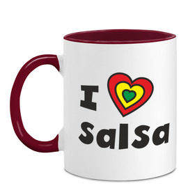 Кружка двухцветная с принтом Я люблю сальсу (5) в Новосибирске, керамика | объем — 330 мл, диаметр — 80 мм. Цветная ручка и кайма сверху, в некоторых цветах — вся внутренняя часть | Тематика изображения на принте: bachata | i love | i love salsa | lambada | latina | salsa | бачата | ламбада | латина | латиноамериканская музыка | латиноамериканские танцы | сальса | танго | танец | танцы | ча ча ча | я люблю | я люблю сальсу