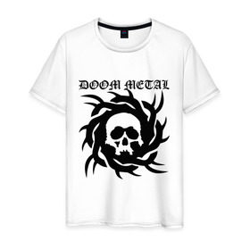 Мужская футболка хлопок с принтом Doom metal в Новосибирске, 100% хлопок | прямой крой, круглый вырез горловины, длина до линии бедер, слегка спущенное плечо. | Тематика изображения на принте: 
