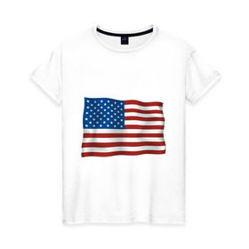 Женская футболка хлопок с принтом Америка флаг в Новосибирске, 100% хлопок | прямой крой, круглый вырез горловины, длина до линии бедер, слегка спущенное плечо | Тематика изображения на принте: america | ny | usa | америка | американский флаг | вашингтон | нью йорк | политические | сша | флаг | флаг америки | флаг сша | флаги | штаты