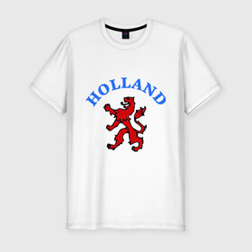 Мужская футболка премиум с принтом Голландия лев в Новосибирске, 92% хлопок, 8% лайкра | приталенный силуэт, круглый вырез ворота, длина до линии бедра, короткий рукав | holland | lion | герб голандии