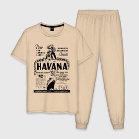 Мужская пижама хлопок с принтом Куба афиша в Новосибирске, 100% хлопок | брюки и футболка прямого кроя, без карманов, на брюках мягкая резинка на поясе и по низу штанин
 | cuba | havana | афиша | гавана | кастро | куба | кубинский | фидель | фидель кастро