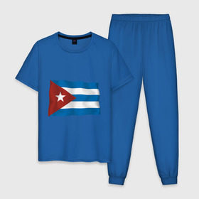 Мужская пижама хлопок с принтом Куба флаг в Новосибирске, 100% хлопок | брюки и футболка прямого кроя, без карманов, на брюках мягкая резинка на поясе и по низу штанин
 | Тематика изображения на принте: cuba | куба | куба афиша | кубинский флаг | республика куба | флаг | флаг кубы | флаги