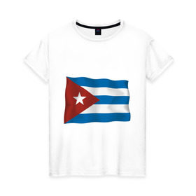Женская футболка хлопок с принтом Куба флаг в Новосибирске, 100% хлопок | прямой крой, круглый вырез горловины, длина до линии бедер, слегка спущенное плечо | cuba | куба | куба афиша | кубинский флаг | республика куба | флаг | флаг кубы | флаги