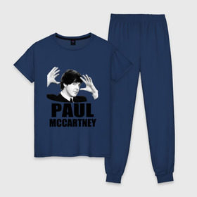 Женская пижама хлопок с принтом Paul McCartney (Пол МакКартни) в Новосибирске, 100% хлопок | брюки и футболка прямого кроя, без карманов, на брюках мягкая резинка на поясе и по низу штанин | beatles | mccartney | the beatles | битлз | битлс | битлы | маккартни