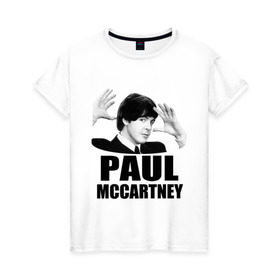 Женская футболка хлопок с принтом Paul McCartney (Пол МакКартни) в Новосибирске, 100% хлопок | прямой крой, круглый вырез горловины, длина до линии бедер, слегка спущенное плечо | beatles | mccartney | the beatles | битлз | битлс | битлы | маккартни