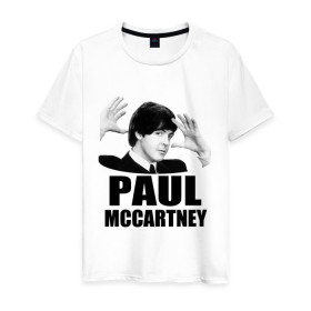 Мужская футболка хлопок с принтом Paul McCartney (Пол МакКартни) в Новосибирске, 100% хлопок | прямой крой, круглый вырез горловины, длина до линии бедер, слегка спущенное плечо. | beatles | mccartney | the beatles | битлз | битлс | битлы | маккартни