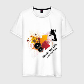 Мужская футболка хлопок с принтом Music for Life (2) в Новосибирске, 100% хлопок | прямой крой, круглый вырез горловины, длина до линии бедер, слегка спущенное плечо. | music | music fot life | колонки | меломан | музыка | слушать музыку