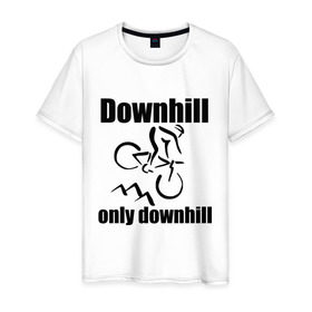 Мужская футболка хлопок с принтом Downhill в Новосибирске, 100% хлопок | прямой крой, круглый вырез горловины, длина до линии бедер, слегка спущенное плечо. | downhill | extrim | велосипед | велоспорт | скоростной спуск | экстрим
