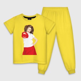 Детская пижама хлопок с принтом Бокс2 в Новосибирске, 100% хлопок |  брюки и футболка прямого кроя, без карманов, на брюках мягкая резинка на поясе и по низу штанин
 | boxing | бокс | боксер | боксерская перчатка | боксировать | девушка