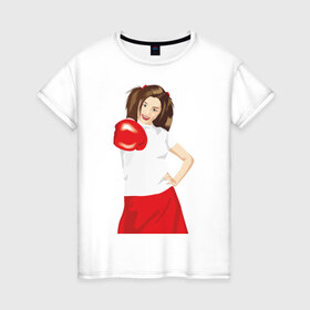 Женская футболка хлопок с принтом Бокс2 в Новосибирске, 100% хлопок | прямой крой, круглый вырез горловины, длина до линии бедер, слегка спущенное плечо | boxing | бокс | боксер | боксерская перчатка | боксировать | девушка