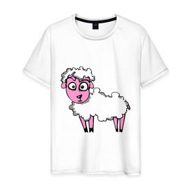 Мужская футболка хлопок с принтом Овца (Sheep) в Новосибирске, 100% хлопок | прямой крой, круглый вырез горловины, длина до линии бедер, слегка спущенное плечо. | sheep | баран | барашек | животные | овечка | овца