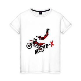 Женская футболка хлопок с принтом Moto-X в Новосибирске, 100% хлопок | прямой крой, круглый вырез горловины, длина до линии бедер, слегка спущенное плечо | extrim | moto | moto x | байк | велоспорт | мото | мотоспорт | экстрим