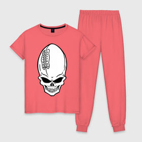 Женская пижама хлопок с принтом Skull-ball в Новосибирске, 100% хлопок | брюки и футболка прямого кроя, без карманов, на брюках мягкая резинка на поясе и по низу штанин | american football | regbi | skull ball | американский футбол | регби | череп
