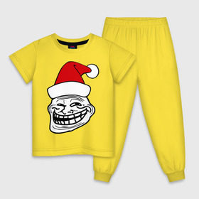 Детская пижама хлопок с принтом Trollface в колпаке в Новосибирске, 100% хлопок |  брюки и футболка прямого кроя, без карманов, на брюках мягкая резинка на поясе и по низу штанин
 | troll face | колпак | новогодний | новый год | рожа | тролл фейс | тролль | тролфейс | троль