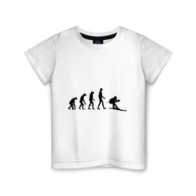 Детская футболка хлопок с принтом Эволюция лыжи в Новосибирске, 100% хлопок | круглый вырез горловины, полуприлегающий силуэт, длина до линии бедер | гора | горные лыжи | зимний спорт | лыжник | лыжный спорт | трассы | шерегеш | эволюция | экстремальный спорт | экстрим
