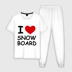 Мужская пижама хлопок с принтом Я люблю сноуборд в Новосибирске, 100% хлопок | брюки и футболка прямого кроя, без карманов, на брюках мягкая резинка на поясе и по низу штанин
 | Тематика изображения на принте: борд | доска | зимний спорт | сноуборд | сноубординг | сноубордист | трассы | экстремальный спорт | экстрим | я люблю