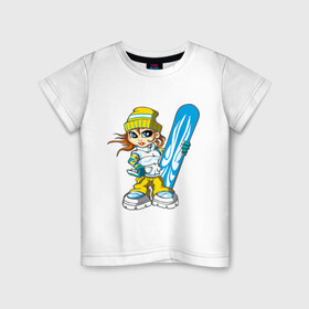 Детская футболка хлопок с принтом Сноугел синий (7) в Новосибирске, 100% хлопок | круглый вырез горловины, полуприлегающий силуэт, длина до линии бедер | extreme | girl | snowboard | девочка | зимние виды | катание | снег | сноуборд | сноубордист | трасса | экстрим