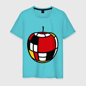 Мужская футболка хлопок с принтом Яблоко в Новосибирске, 100% хлопок | прямой крой, круглый вырез горловины, длина до линии бедер, слегка спущенное плечо. | витраж | квадратики | кусочки | мозаика | фрукт | цветное | яблоко | яблочко