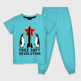 Детская пижама хлопок с принтом Free Soft Revolution(2) в Новосибирске, 100% хлопок |  брюки и футболка прямого кроя, без карманов, на брюках мягкая резинка на поясе и по низу штанин
 | Тематика изображения на принте: free soft | linux | админские | бесплатный софт | для админов | линукс | пингвины | сисадминам | фри софт