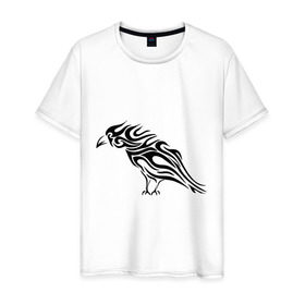 Мужская футболка хлопок с принтом Ворон (Raven) в Новосибирске, 100% хлопок | прямой крой, круглый вырез горловины, длина до линии бедер, слегка спущенное плечо. | ворон | ворон тату | ворон трайбл | ворона | ворона трайбл | черная ворона | черная птица | черный ворон