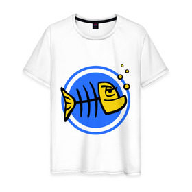 Мужская футболка хлопок с принтом Рыба (1) в Новосибирске, 100% хлопок | прямой крой, круглый вырез горловины, длина до линии бедер, слегка спущенное плечо. | скелет