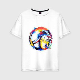 Женская футболка хлопок Oversize с принтом John Lennon - Peace в Новосибирске, 100% хлопок | свободный крой, круглый ворот, спущенный рукав, длина до линии бедер
 | 60е | lennon | mc cartney | битлз | битлс | битлы | леннон | ленон | маккартни | ретро