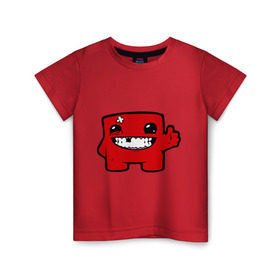 Детская футболка хлопок с принтом Super Meat Boy в Новосибирске, 100% хлопок | круглый вырез горловины, полуприлегающий силуэт, длина до линии бедер | meatboy