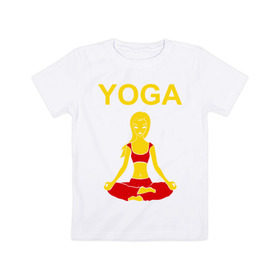 Детская футболка хлопок с принтом yoga в Новосибирске, 100% хлопок | круглый вырез горловины, полуприлегающий силуэт, длина до линии бедер | Тематика изображения на принте: yoga | девушка | здоровый образ жизни | зож | йога | кундалини | медитация | фитнес