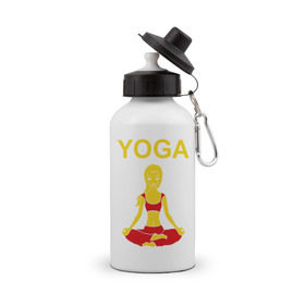 Бутылка спортивная с принтом yoga в Новосибирске, металл | емкость — 500 мл, в комплекте две пластиковые крышки и карабин для крепления | yoga | девушка | здоровый образ жизни | зож | йога | кундалини | медитация | фитнес