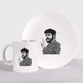 Набор: тарелка + кружка с принтом Peace Che Guevara в Новосибирске, керамика | Кружка: объем — 330 мл, диаметр — 80 мм. Принт наносится на бока кружки, можно сделать два разных изображения. 
Тарелка: диаметр - 210 мм, диаметр для нанесения принта - 120 мм. | Тематика изображения на принте: че гевара
