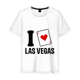 Мужская футболка хлопок с принтом I Love Las Vegas в Новосибирске, 100% хлопок | прямой крой, круглый вырез горловины, длина до линии бедер, слегка спущенное плечо. | Тематика изображения на принте: i love | азартные игры | америка | вегас | казино | карты | колода | лас | рулетка | туз