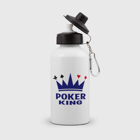 Бутылка спортивная с принтом Poker King в Новосибирске, металл | емкость — 500 мл, в комплекте две пластиковые крышки и карабин для крепления | king | poker | poker king | игральные карты | карточная масть | карточные игры | карты | король | корона | масти | масть | покер
