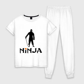Женская пижама хлопок с принтом Ниндзя в Новосибирске, 100% хлопок | брюки и футболка прямого кроя, без карманов, на брюках мягкая резинка на поясе и по низу штанин | ninja | боевые искусства | воин | восточный воин | ниндзя | скрытый ниндзя