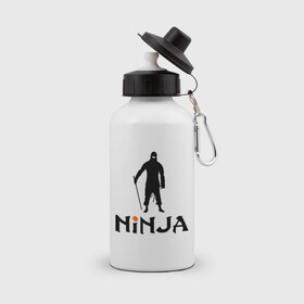 Бутылка спортивная с принтом Ниндзя в Новосибирске, металл | емкость — 500 мл, в комплекте две пластиковые крышки и карабин для крепления | ninja | боевые искусства | воин | восточный воин | ниндзя | скрытый ниндзя