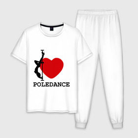 Мужская пижама хлопок с принтом I LOVE POLEDANCE в Новосибирске, 100% хлопок | брюки и футболка прямого кроя, без карманов, на брюках мягкая резинка на поясе и по низу штанин
 | Тематика изображения на принте: poledance | poledanceстрип пластика | девушка на шесте | полидэнс | шест | шестовая пластика | я люблю полидэнс
