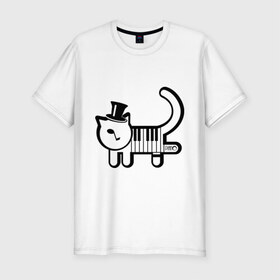 Мужская футболка премиум с принтом Полоска в Новосибирске, 92% хлопок, 8% лайкра | приталенный силуэт, круглый вырез ворота, длина до линии бедра, короткий рукав | кот | котенок | котик | кошечка | кошка | кошка пианино | пианино
